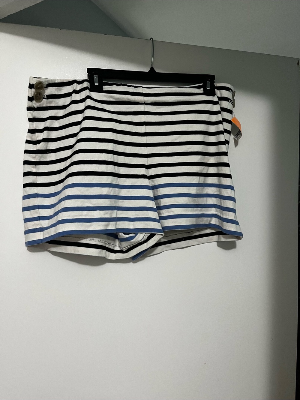 LOFT Black, White and Light Blue Striped Bermuda Shorts